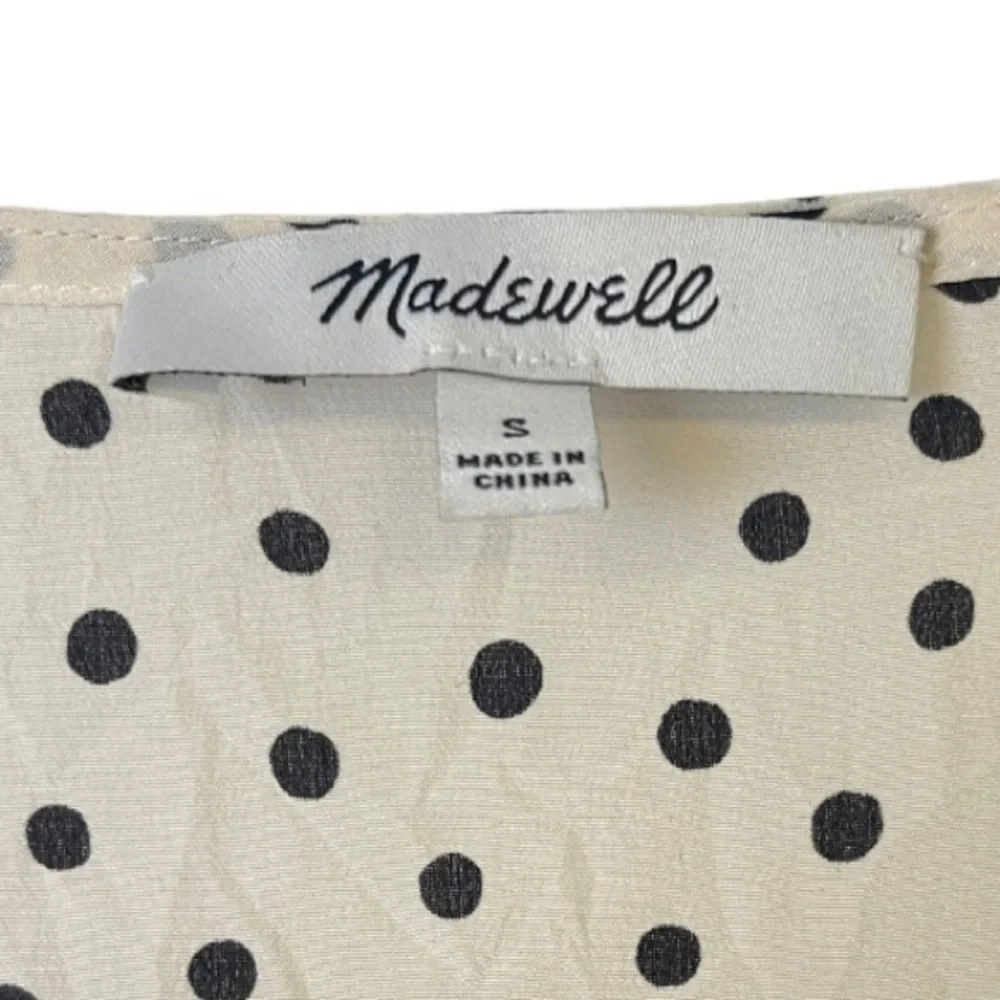 Madewell Silk V-Neck Shoulder-Ruffle Top in Inkbrush‎ Dots S